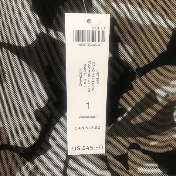 CHICO’S Perfect Camo Mesh Tank NWT! - Picture 7 of 11
